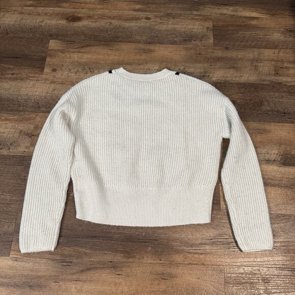 Express Sweater White Black Chunky Cable Knit Long Sleeve Pullover XS Minimalist - Picture 2 of 10